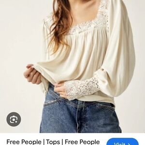 Free People Cream Lace Trim Blouse
